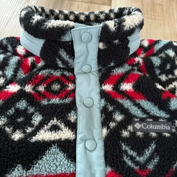 Columbia S Big Timber Peak Half Snap Cozy Cabincore Sherpa Fleece Black Red Blue - Picture 7 of 14